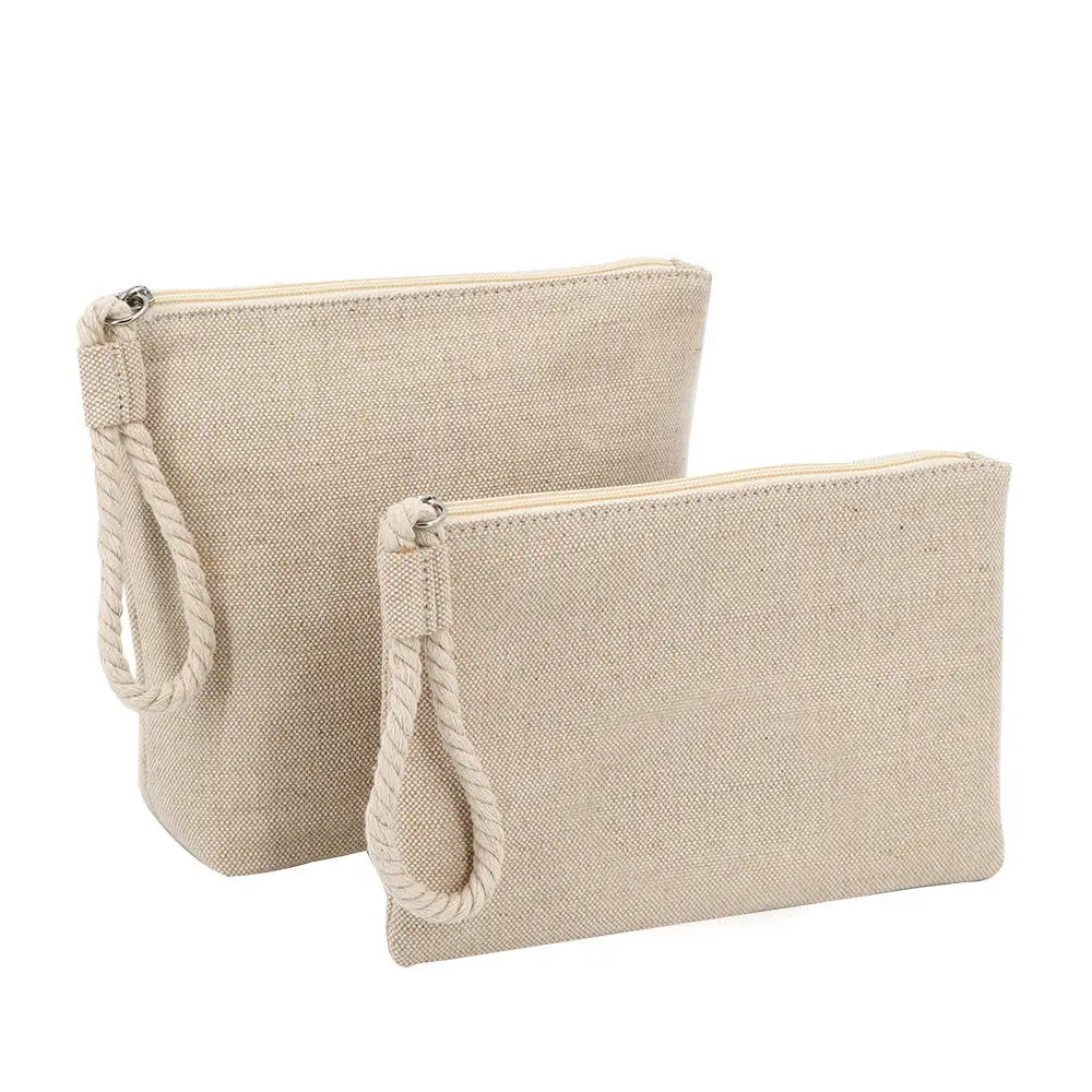 Professional Custom Logo Burlap Toiletry Pouch Make Up Zipper Bag Organic Jute Cosmetic Bag