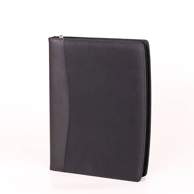 Business resume interview leather contratible portfolio padfolio tablet sleeve big pocket card slot pen holder handle