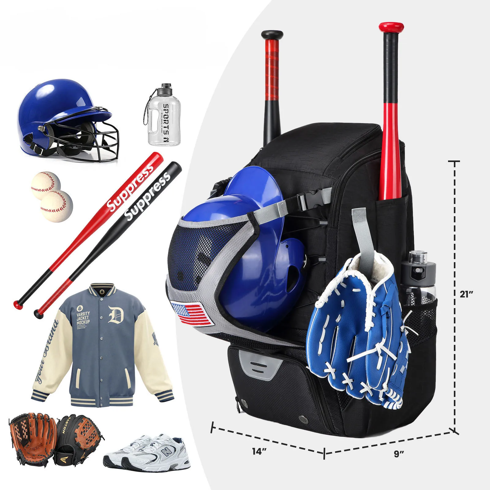Wholesale Custom Lightweight Baseball Backpack Sports Bag  Softball Kit Bag