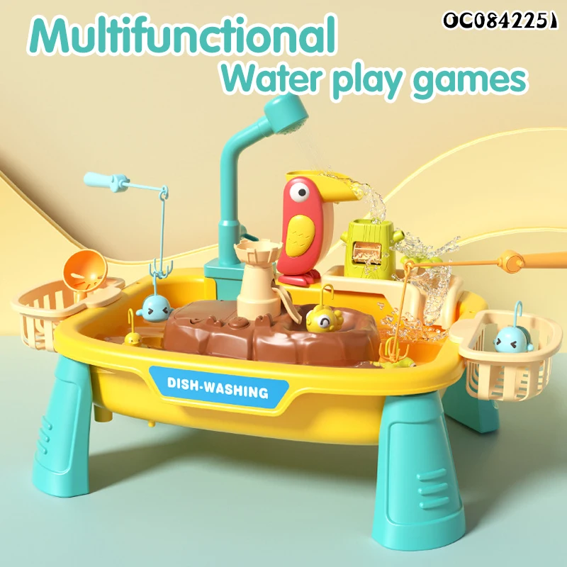 Summer electric new ocean fishing game table dish wash table ware toy for kids