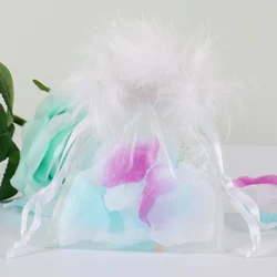 Custom Organza Bag 7x9 Wholesale Feather Organza Drawstring Pouches Gift Bags Jewelry Pouch Storage Fur Organza Bags