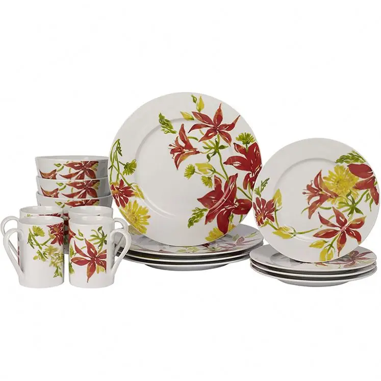 Cute strawberry pattern ceramic tableware set high quality ceramic dinner set of 16 pieces