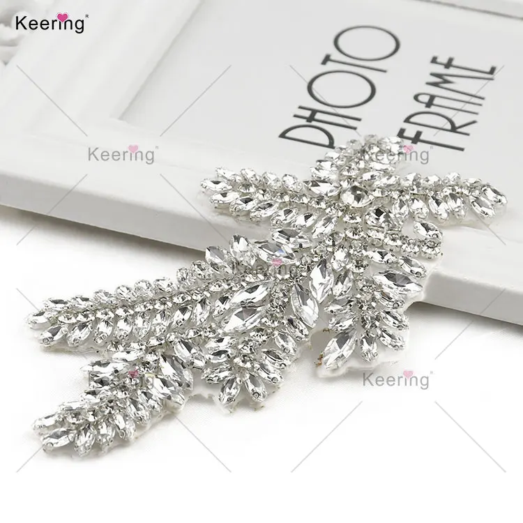 HOT WRA-1037 Keering A Class Crystal Cloth Bling Rhinestone Iron-On Neckline Hot Fix Applique For Dress