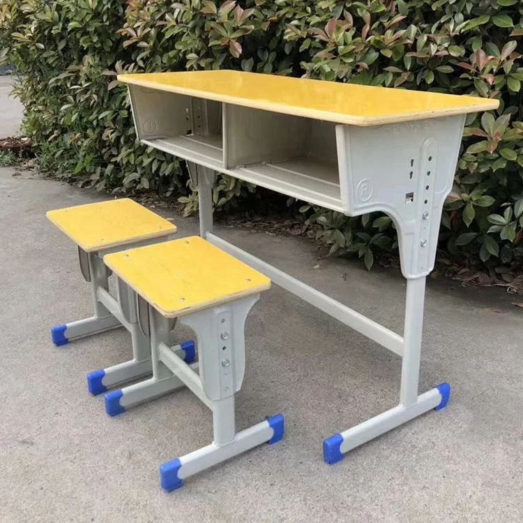 2022 New Design Style School  Furniture University Student Desk and Chair Double Seat Table Chair Set