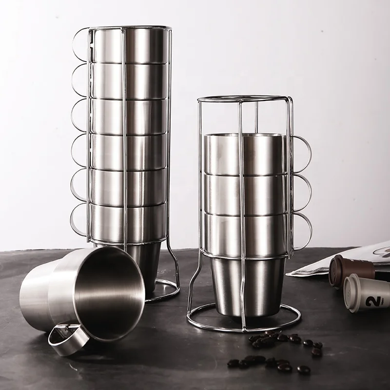 Custom Reusable double wall with handle  Stainless Steel Coffee cups