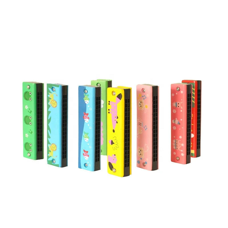 Popular Baby Wood Toy Harmonica Infant Playing Wooden 16 hole Harmonica Kids Musical Instrument Education Toy