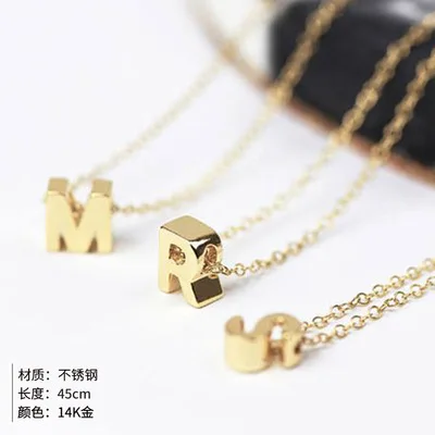 Factory Price Real Gold Plated Stainless Steel 26 Letters Pendant Necklace Link Chain Titanium Steel Alphabet Necklace