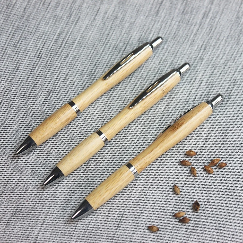 Custom Logo Eco Friendly No-Toxic Natural Press Wood Bamboo Ball Pen