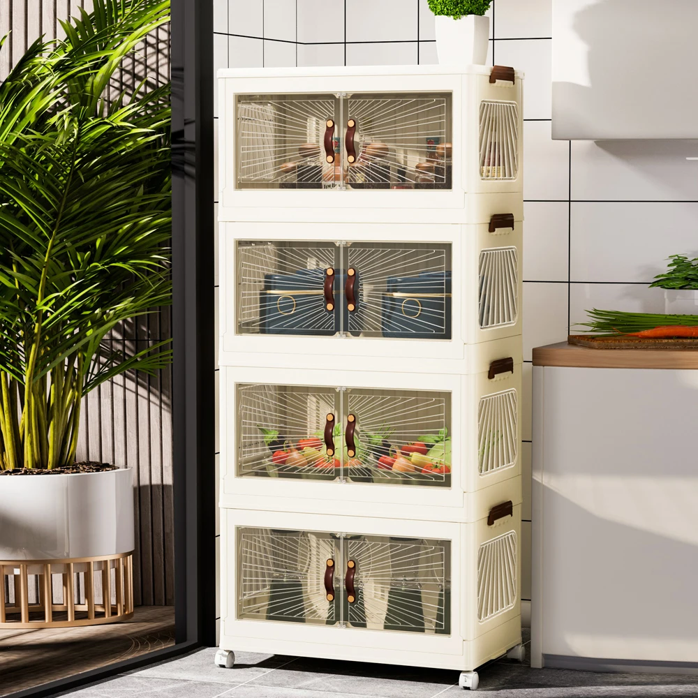 Wholesale Waterproof Plastic Storage Box With Wheels Stackable Folding Storage Box Snack Toy Home Storage Cabinet