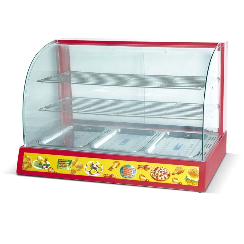 commercial supermarket electric glass equipment hot display cabinet food warmer