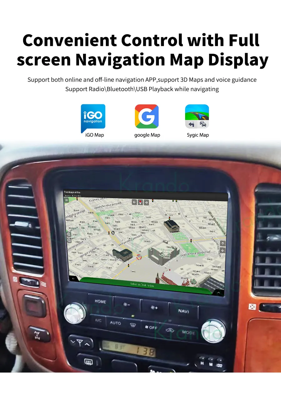 Krando 9 Inch Car Audio for TOYOTA Land Cruiser 100 LEXUS LX470 1998 - 2002 Android Auto Stereo Built in DSP WIFI 4G Sim Card