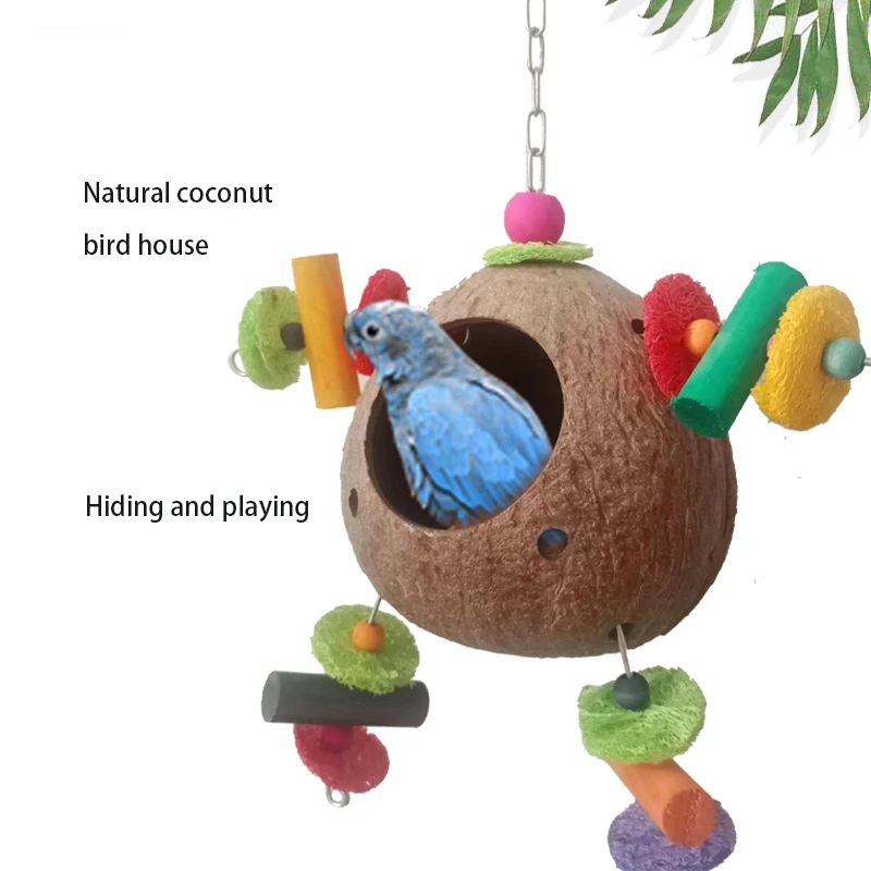 Best Choice Natural Coconut Shell Bird House bird toy Coconut Bird Nest House With chewing loofah