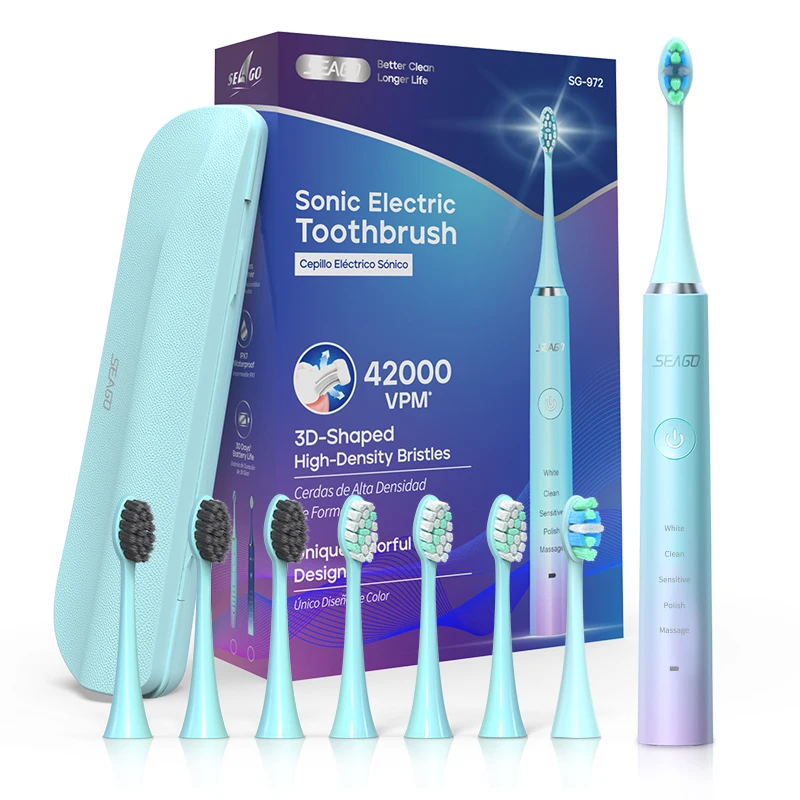 SEAGO 5 Modes Rechargeable Sonic Waterproof Electric Toothbrush Teeth Brush Ultrasonic Tooth Brush with Travel Case for Adult