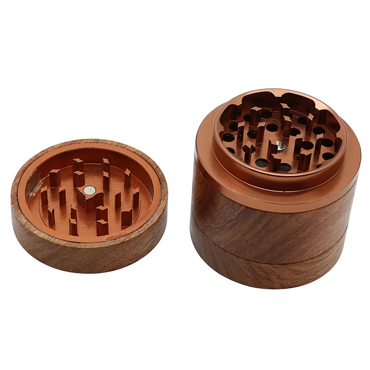 MUXIANG Custom logo wooden hand tobacco grinder  herb  elegant shape 4 pieces 60mm crusher