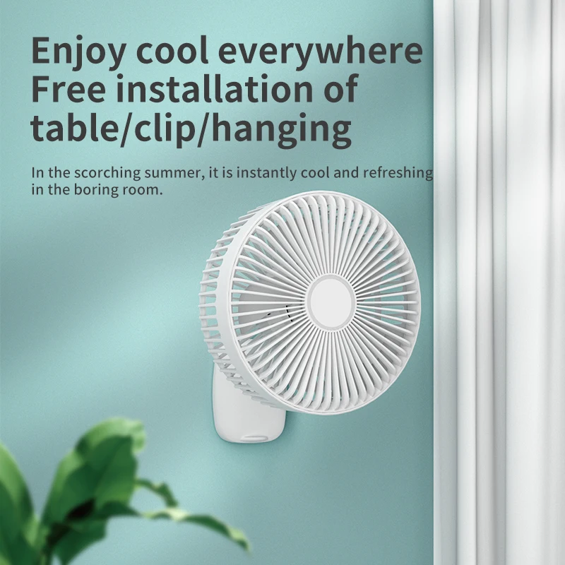 2022 New White Simple Dc 12v Mini Fan Stand Fan Round Base Folding Modern Fan With Night Light   rechargeable battery operated