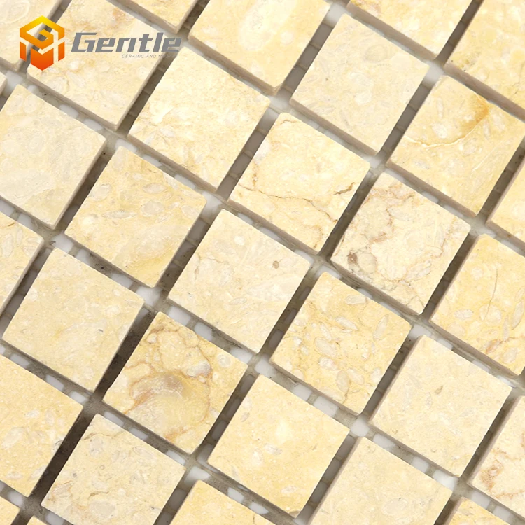 Polished surface light Yellow Square Marble Mosaic Tile Square Sunny Beige Marble Mosaic For Kitchen Wall Floor