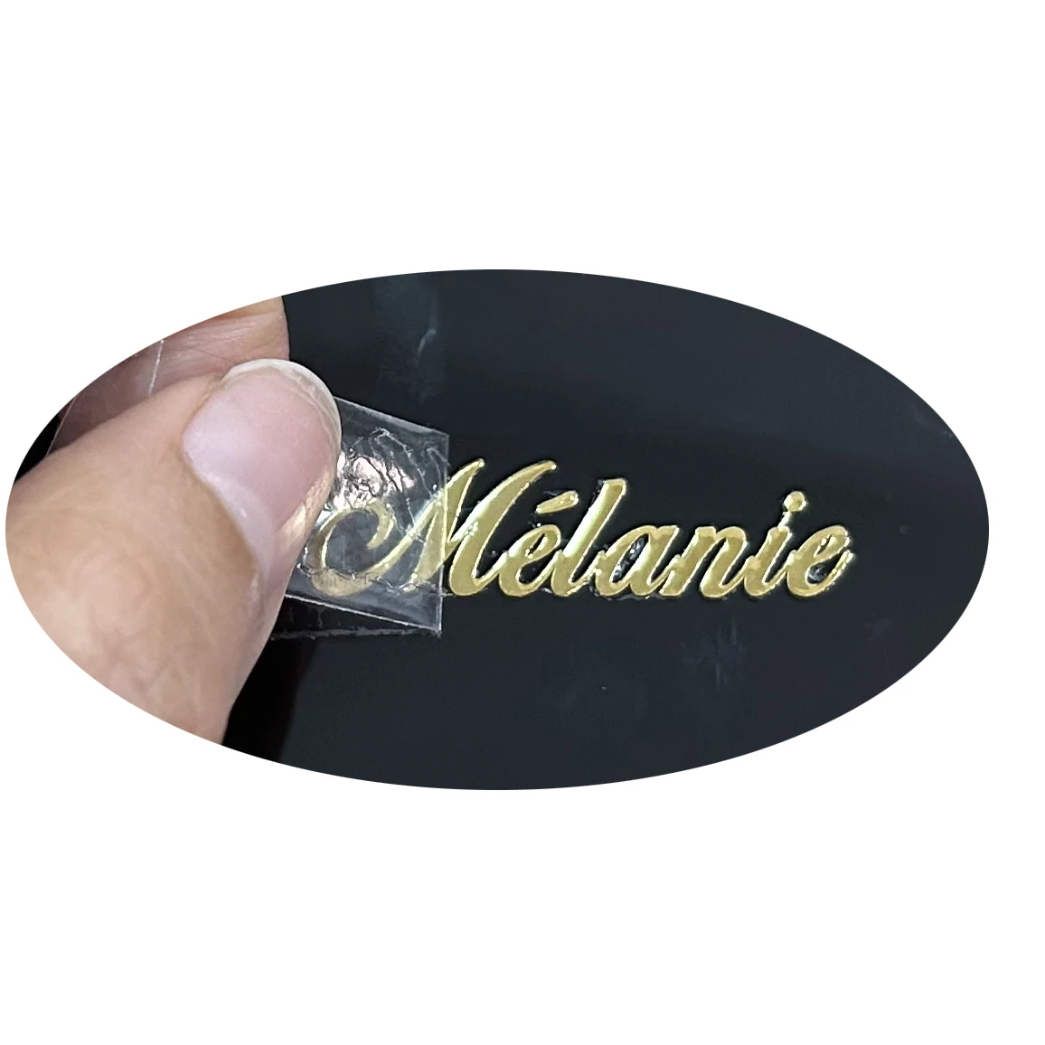 50PCS 5X1CM 3D Gold Silver Free Delivery Transfer Sticker Name LOGO Personalized Packaging Electroplate Custom Metal Waterproof