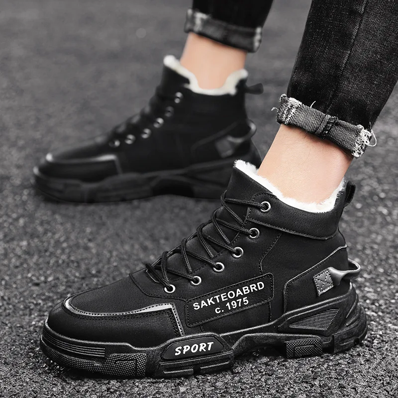 Plush warm snow boots, thickened waterproof cotton shoes, youth mid top martin boots