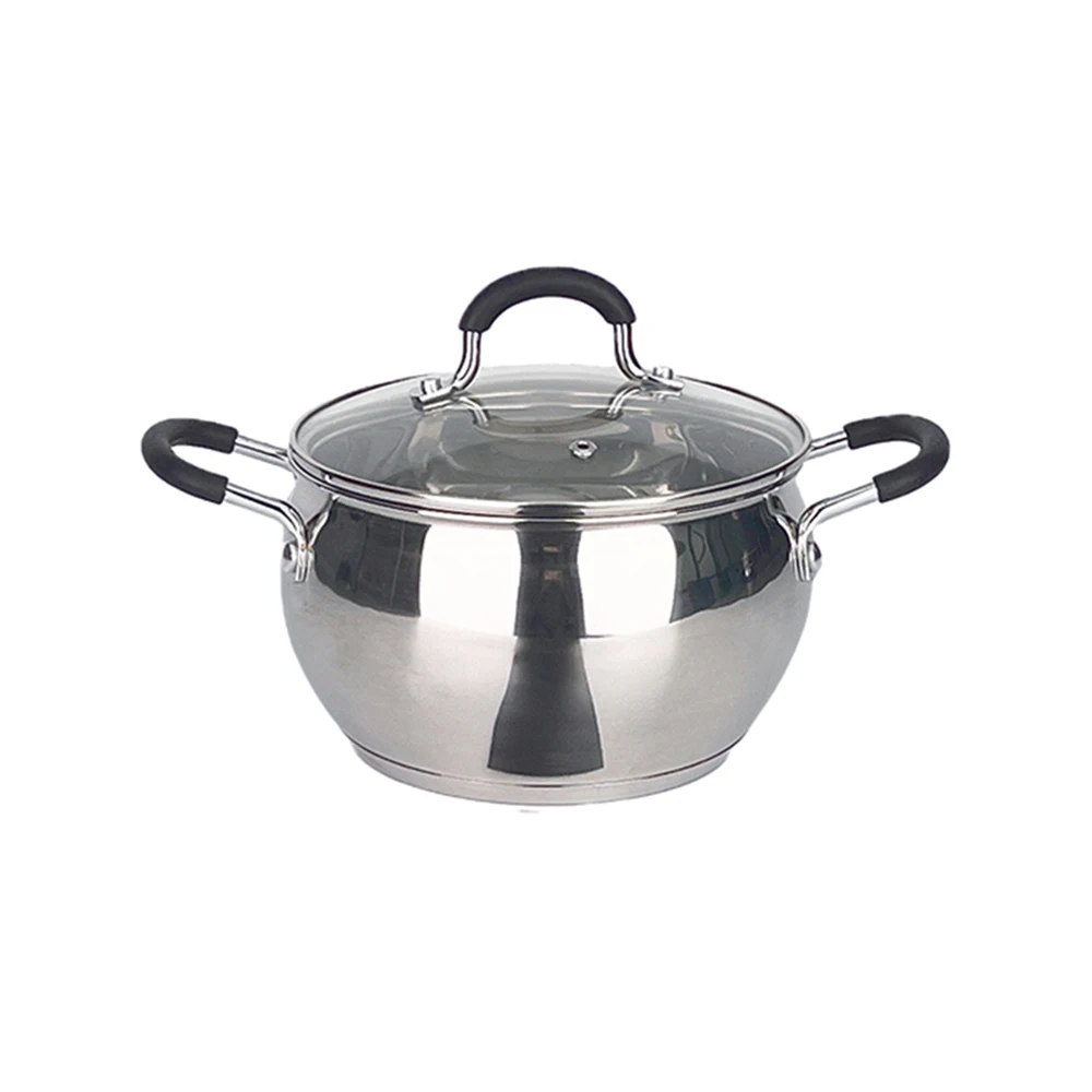 Best Selling Stainless Steel Stock Pot 16/18/20/24cm Deep Cooking Soup Pot with Lid and Double Ear