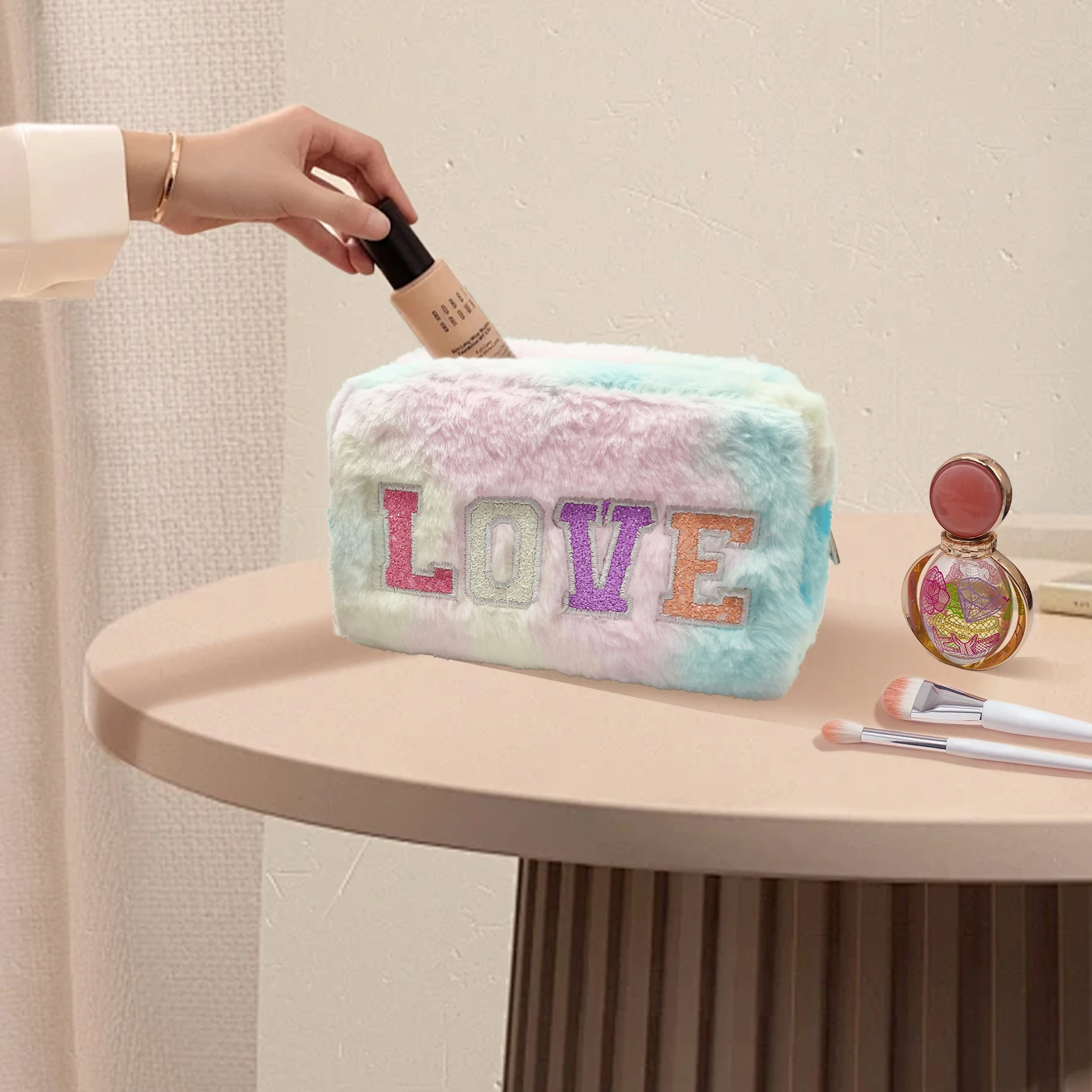 plush cosmetic bags with custom logo