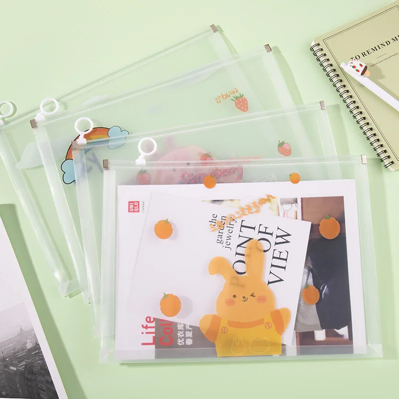 Transparent A4 Waterproof sliding bag PP Student test paper buggy bag file bag thickened