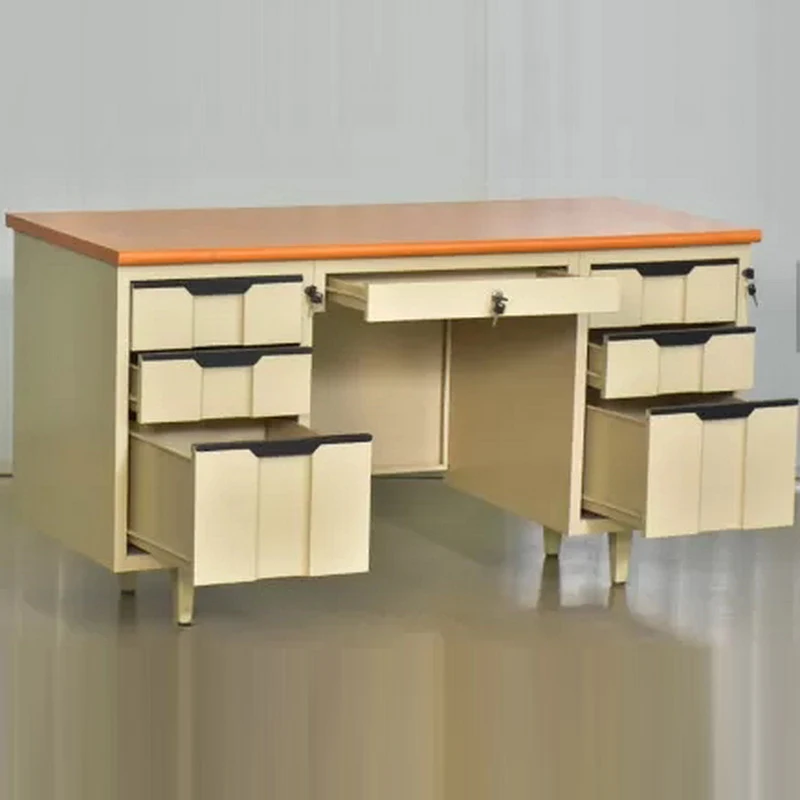 Modern Double Pedestals Steel and Wood Computer Desk Modular Office Furniture for Home Use Iron and Wooden Standing Desk