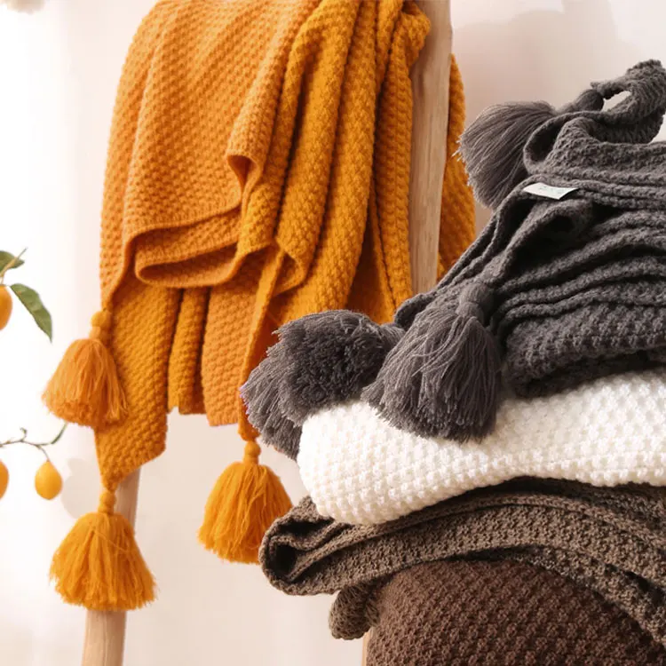 Amazon горячая Распродажа одеяло с кисточками толстое вязаное одеяло супер мягкое одеяло