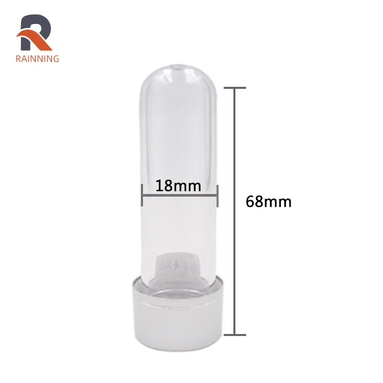 18x68mm Clear Plastic Tube Round Bottom Test Tube With Screw Lid