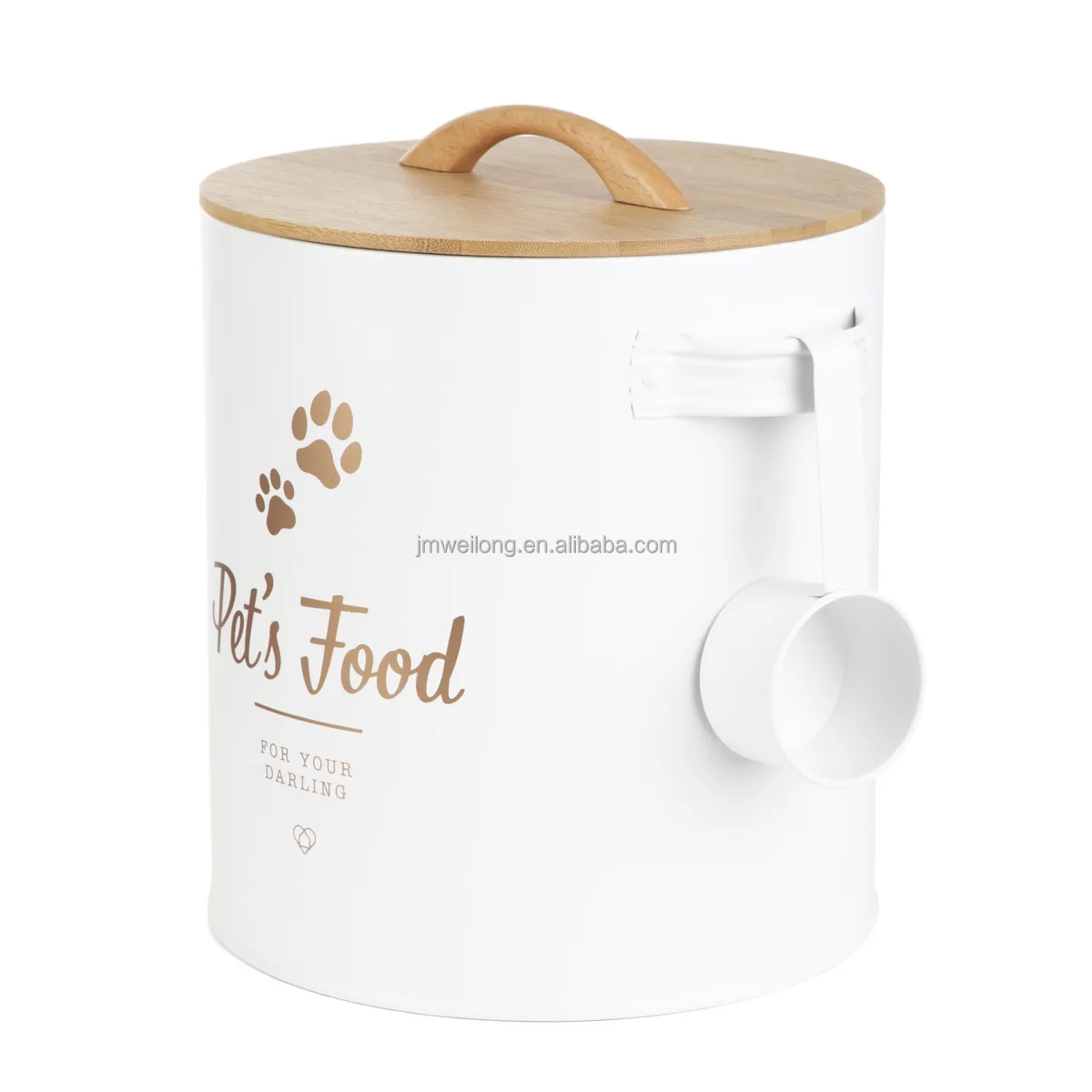 Home Metal Dog Food Pet Food Treats Storage Container Tin Jar With Bamboo Lid Storage Canister Vintage Design