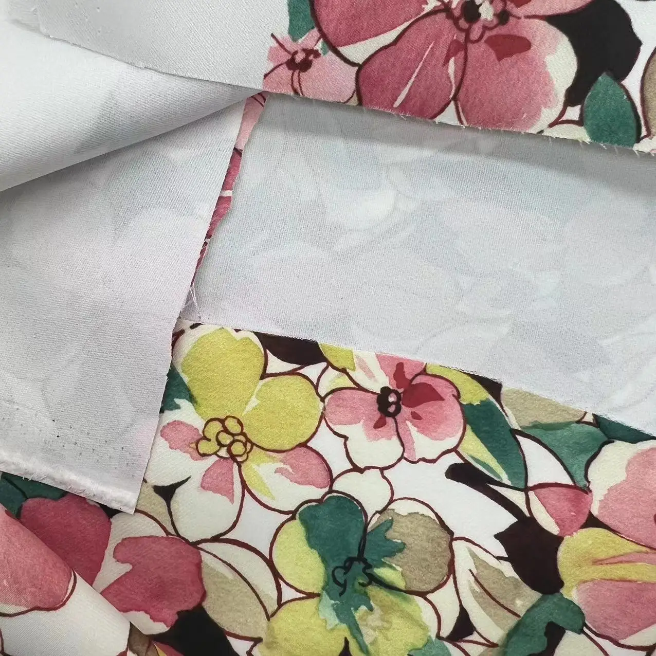 latest big florals Designs dresses fabric twill woven 100%Terylene polyester faux acetate satin printed Fabrics For bags suits
