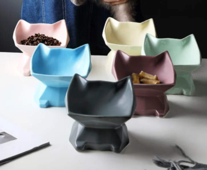 Новый дизайн, керамическая миска для кошек с защитой от обратного потока, миски для воды, поднятая фарфоровая миска для домашних животных, миска для кормления, защита кошачьего позвоночника