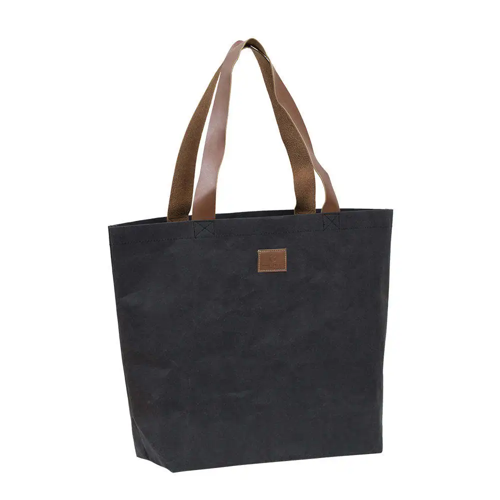 Wholesale Customized Eco Friendly Hot Selling Washable Kraft Paper Tote Bag With Leather Handles