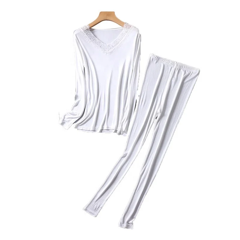 Autumn winter thermal long johns V neck lace long sleeve inner wear suit women