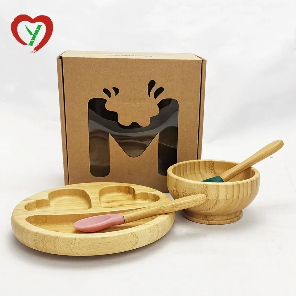 
Baby Gift Set Bamboo Feeding Plate + Bowl + Spoons With Custom Shape 
