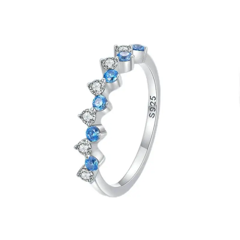 Rainbowking 925 silver original classic personality blue and white zircon fresh and smart jewelry ring for women