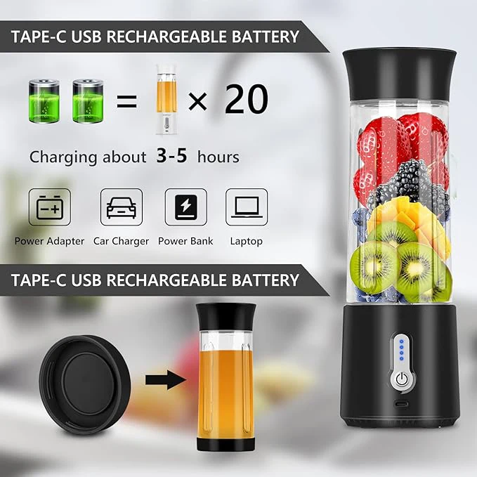 Russia market USB rechargeable portable blender Mini portable juicer 500ml rechargeable blender 4000mAh powerful juicer shaker