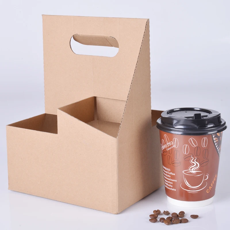 Eco friendly take away kraft paper cup holder coffee cup carrier