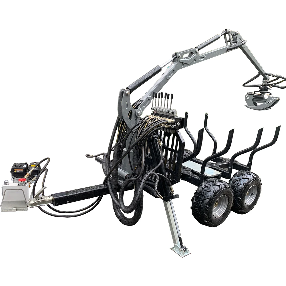 Small log trailer with crane / ATV forestry trailer with crane winch / ATV logging Equipment