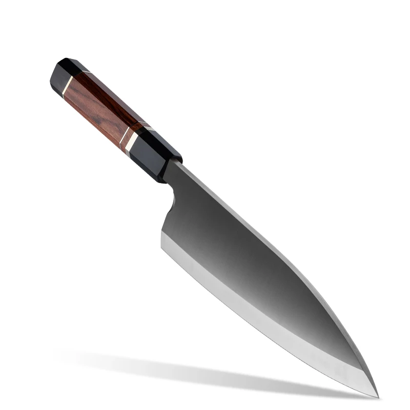 8 inch Deba Sushi Knife Japanese High Quality Sashimi Fish Salmon Deba Knives with Black Buffalo Horn & Desert Ironwood Handle