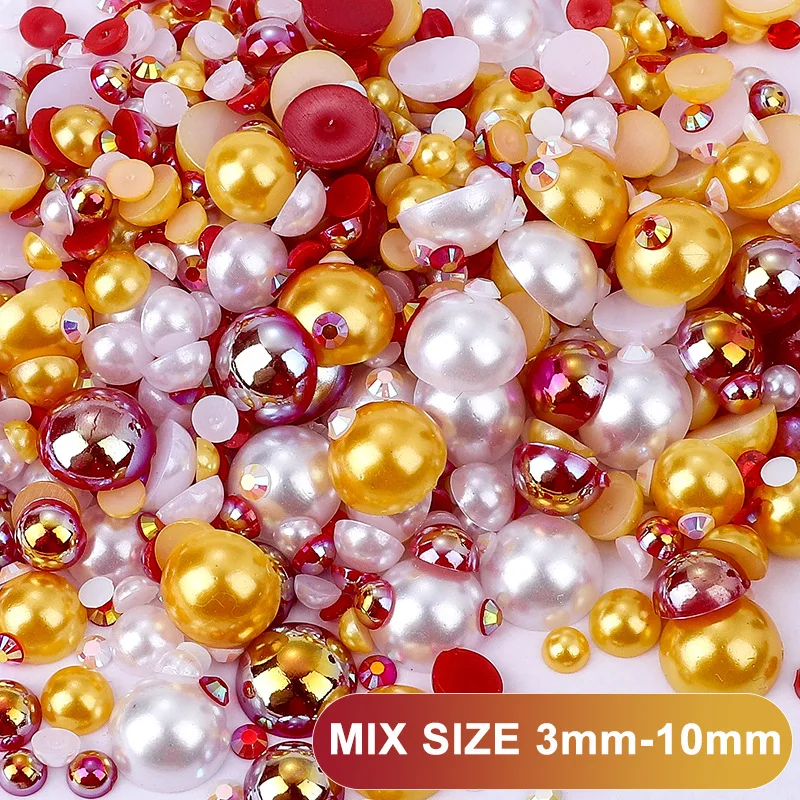 Juli Mixed Package Resin Rhinestone Clothing Accessories ABS Flat Back Decoration Half Round Pearl For DIY Nail Art Accessories