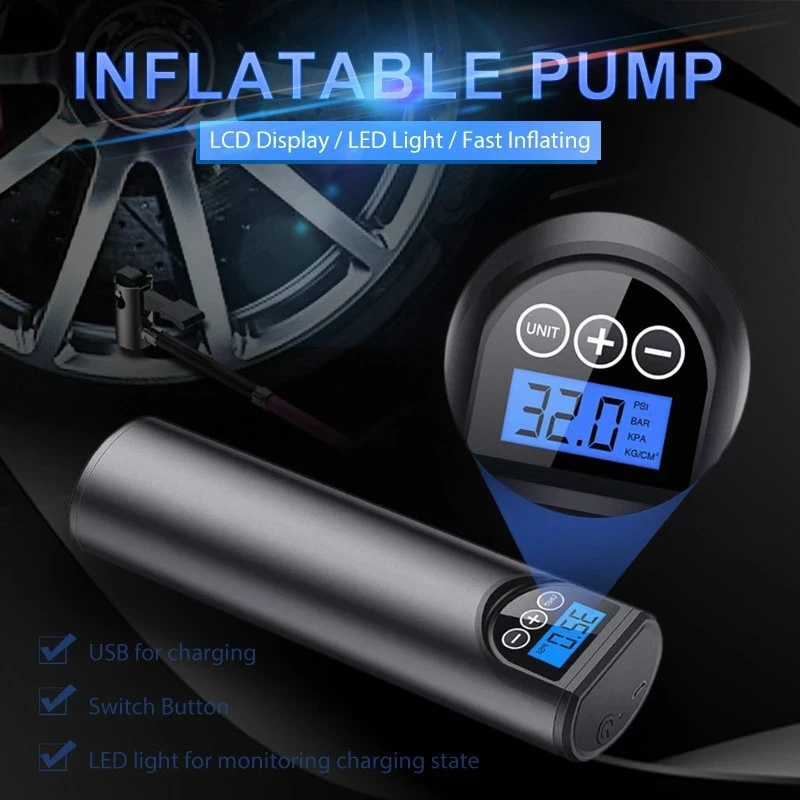 FUMOSI 12V 150PSI Rechargeable Air Pump Tire Inflator Cordless Portable Compressor Digital Car Tyre Pump for Car Bicycle Tires B