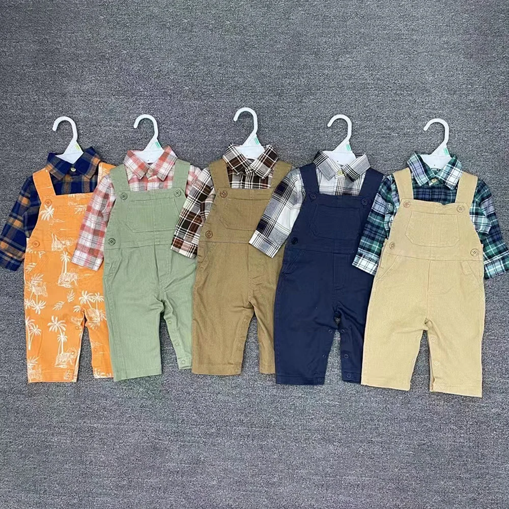 Hot Sales New Born Clothes Sets For Baby Boy 0-3 Months Babies Long Sleeves Polo Boys Shirt Rompers +Overall 2pcs Sets