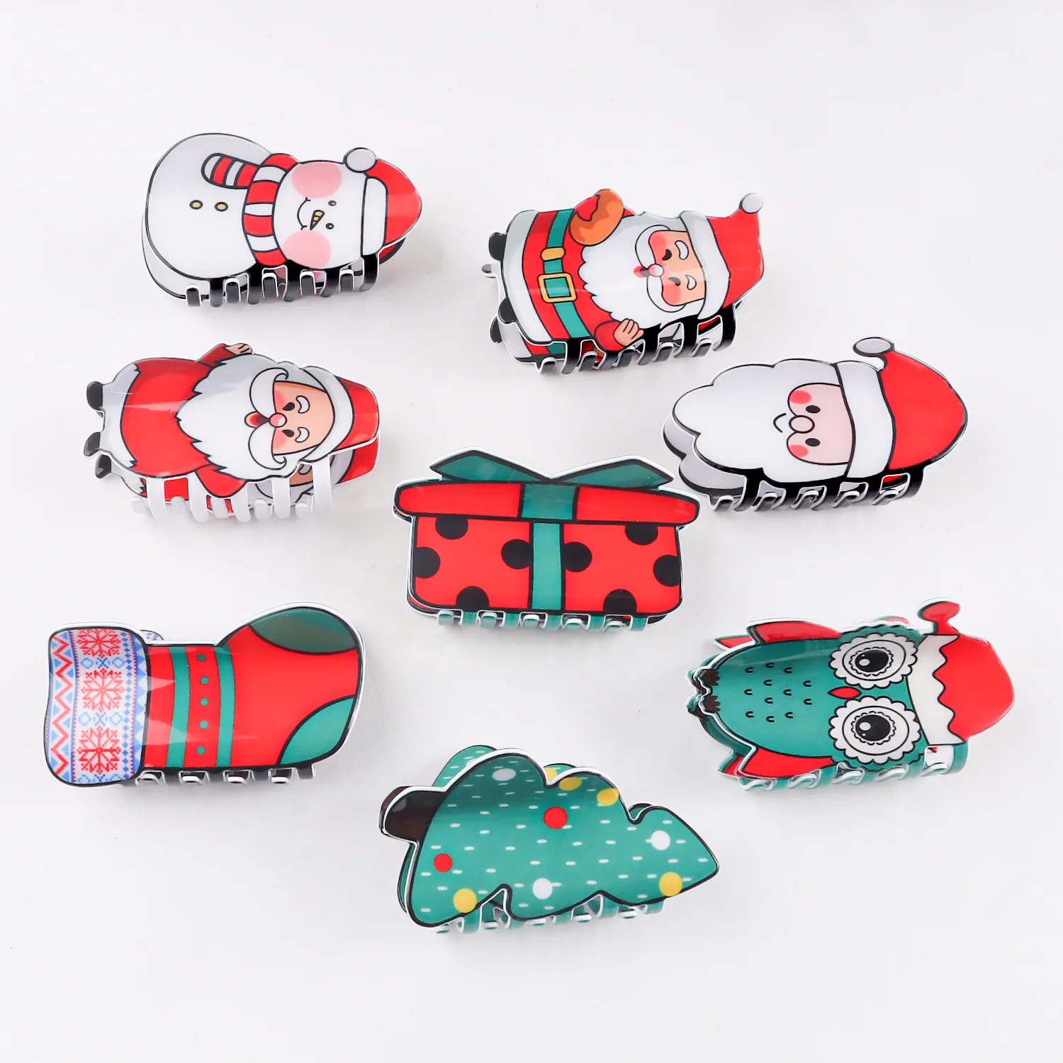 2024 New Arrival  Snow Man Santa Hair Claw Clip 8CM Acrylic Hair Claw Hair Wholesale Plastic  Christmas Gifts