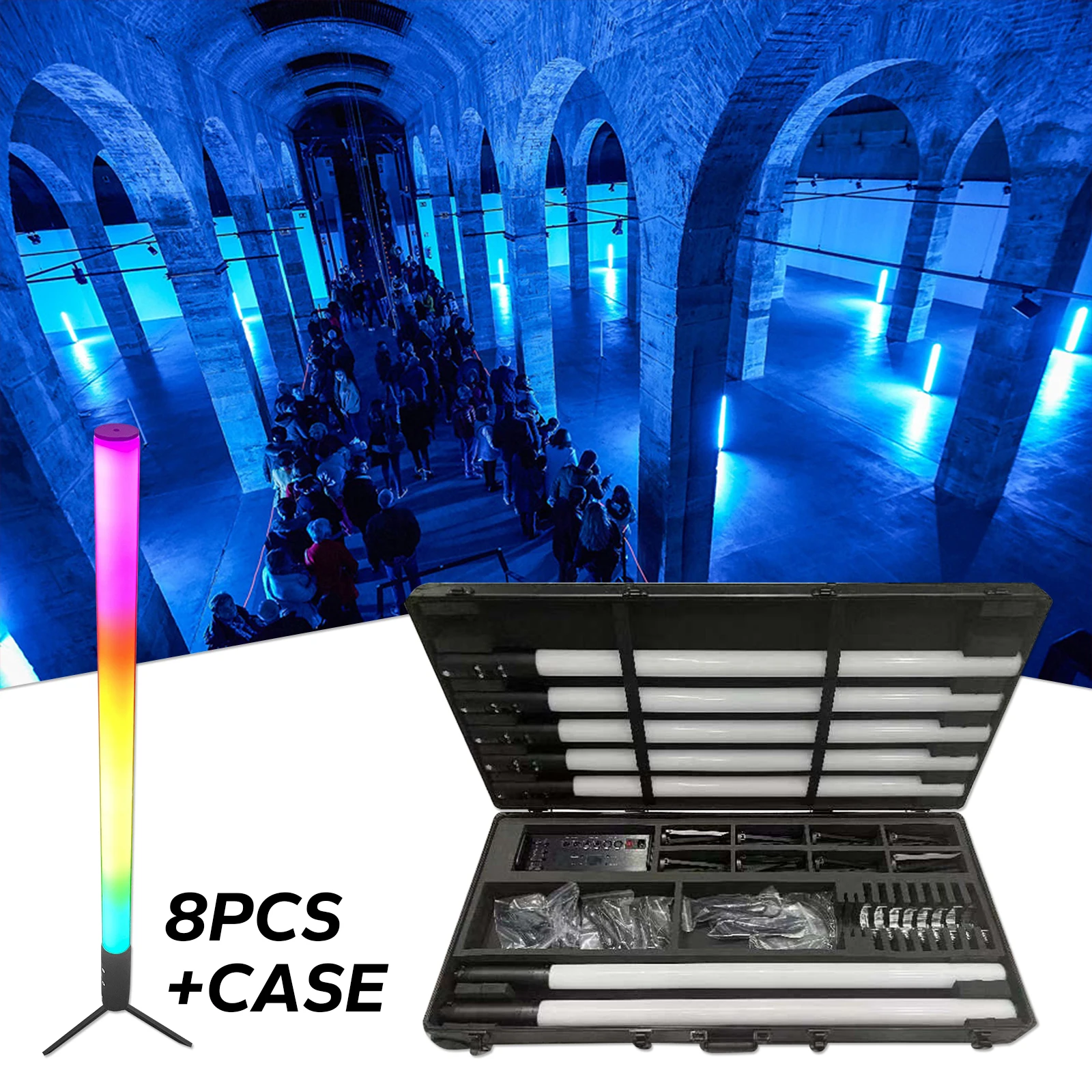 V-Show 360 degree 8pcs pixel tubes with case led pixel bar 360 degree RGB 3in1 led wash bar stage lighting for dj club