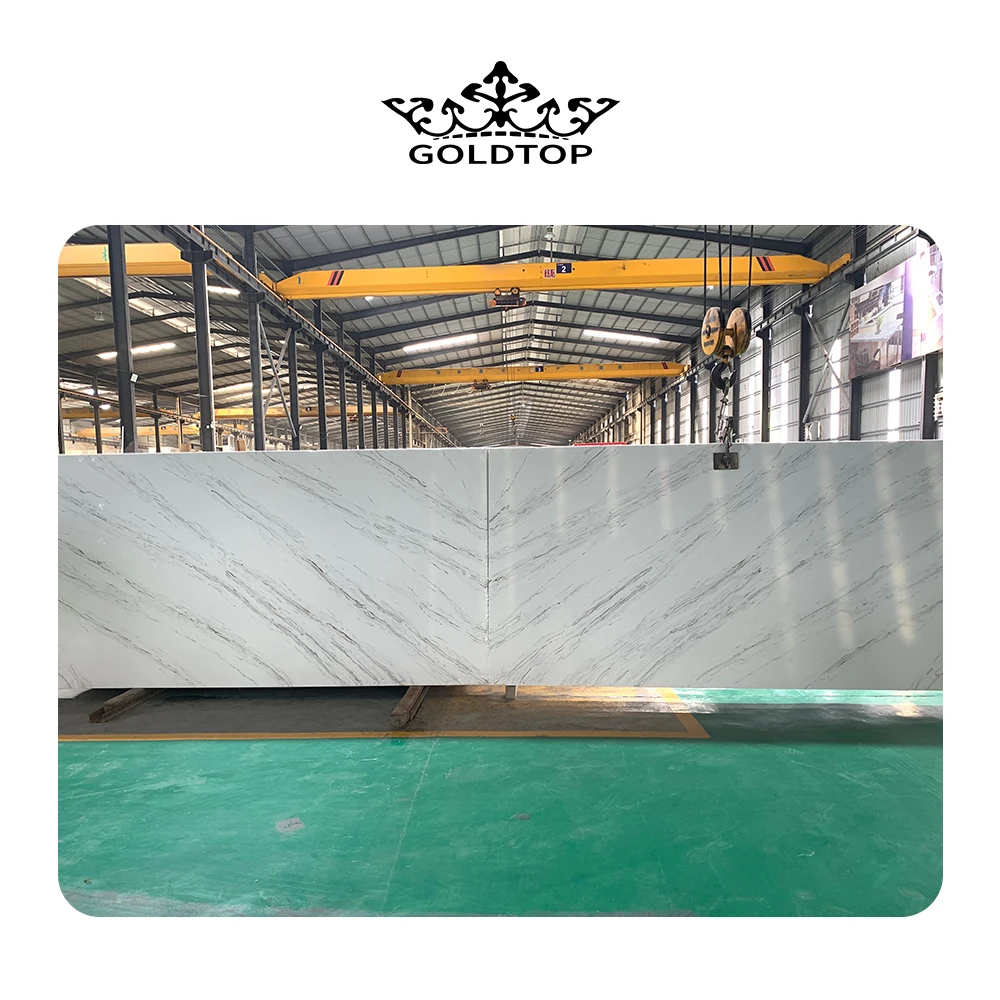 GOLDTOP  High Quality Cuarzo 5028 palissandra Wholesale Price Calacatta White Artificial Quartz Slabs countertops with Grey Vein