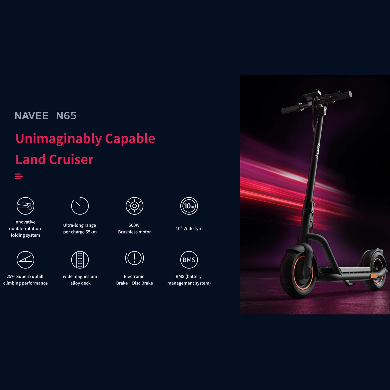 EU NAVEE N65 folding 500W Motor Electric Scooter 65km Adults/Teens 10 inch 25km/h 48V 12.5Ah navee n65 electric scooter nave