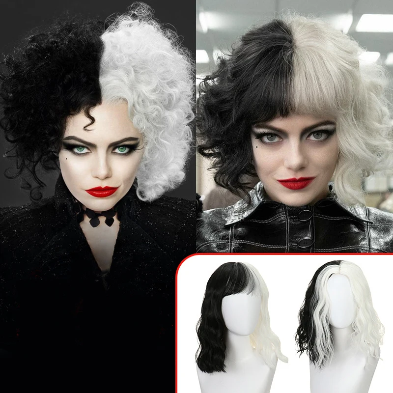 HA113 Black And White Witch Cos Wig Ladies Full Headgear Curly Hair Cosplay Long Curl Platinum Blonde Synthetic Fiber Wigs