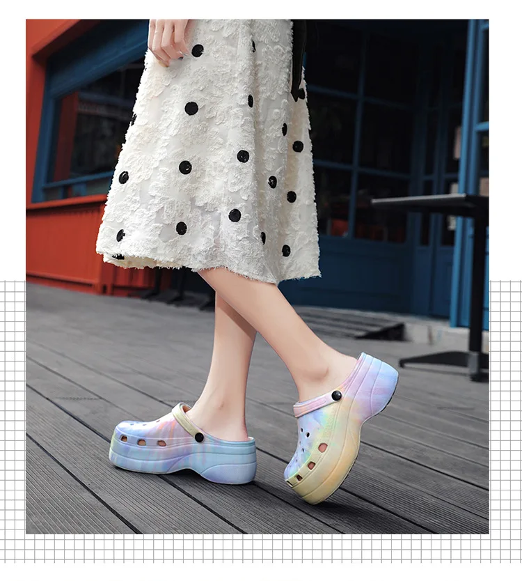 Женские садовые кроссовки на платформе из ЭВА радужные толстой подошве для девушек танкетке 8 см Классические сабо высокой 2021