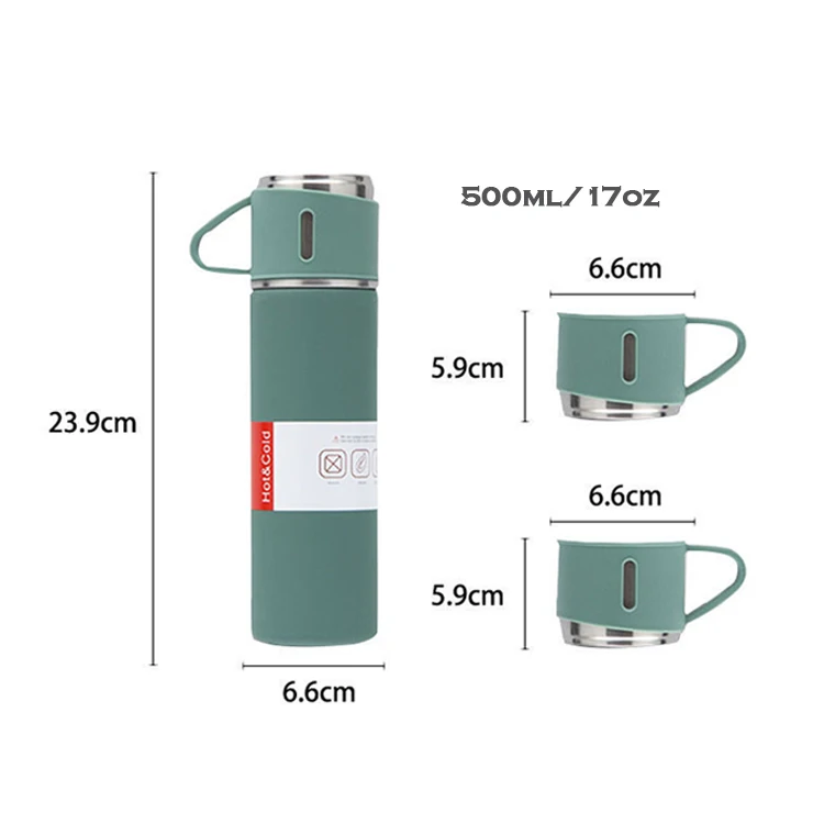 2023 Hot sale 500ml Stainless Steel Thermos Coffee Tumbler Water Bottle Business Gift Cup Vacuum Flask Set with 2 Cups