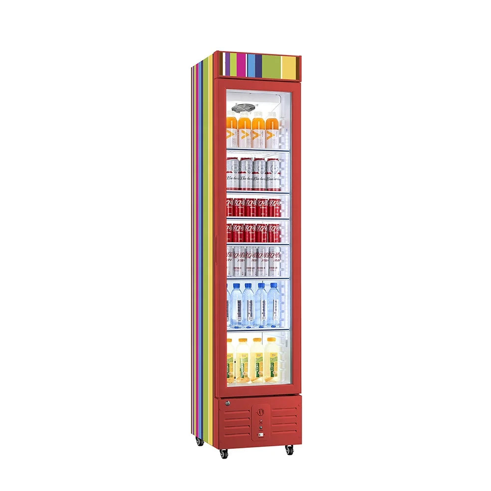Single Door Upright Beverage Display Cooler Slim Fridge for Bar